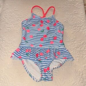 H&M Kids Blue Striped Swimsuit with Cherry Print